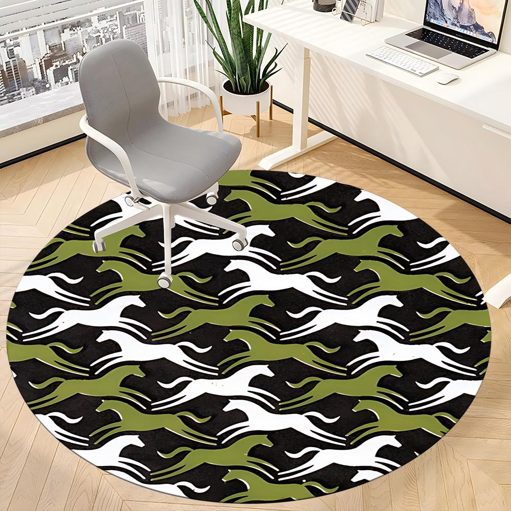 1pc Horse Camouflage Office Round Area Rug, Indoor Mat Suitable For Office, Under Office Chairs Bedroom Living Room Home Decor, Room Deco