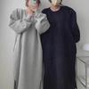 Plush Long-Sleeve Western French Dress: Women's Korean Autumn/Winter Loose Straight Sweater with Side Slit.