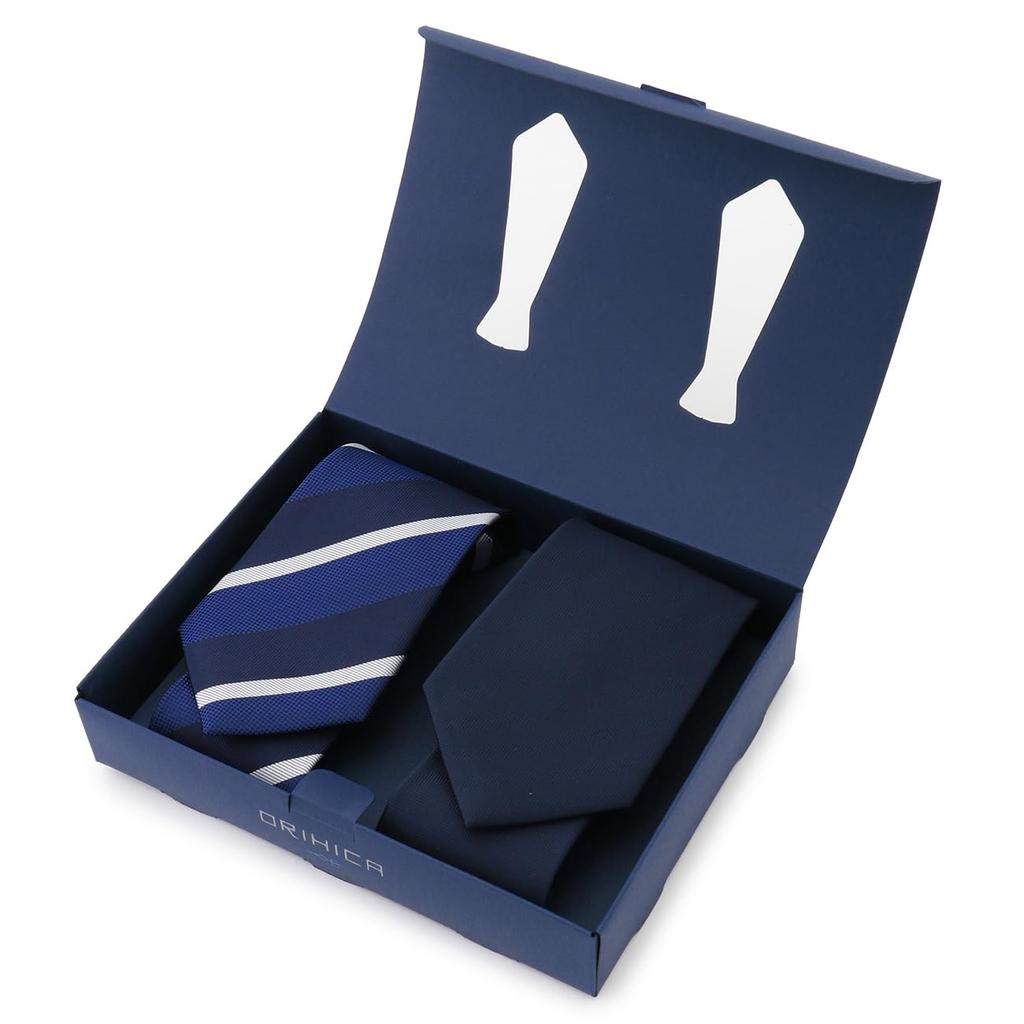 Деловой костюм с застежкой-молнией в коробке БЕСПЛАТНО [ORIHICA] Комплект из 2 предметов One-Touch, легко надеваемый галстук, подарок, мужской, темно-синий/темно-синий (АЗЗИП2-3)