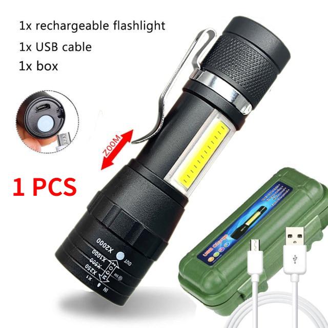 Новый уличный 3-стильный фонарик, перезаряжаемый через USB XPE, уличный светильник COB, мобильный телефон, мощный фонарик, ночной аварийный светильник