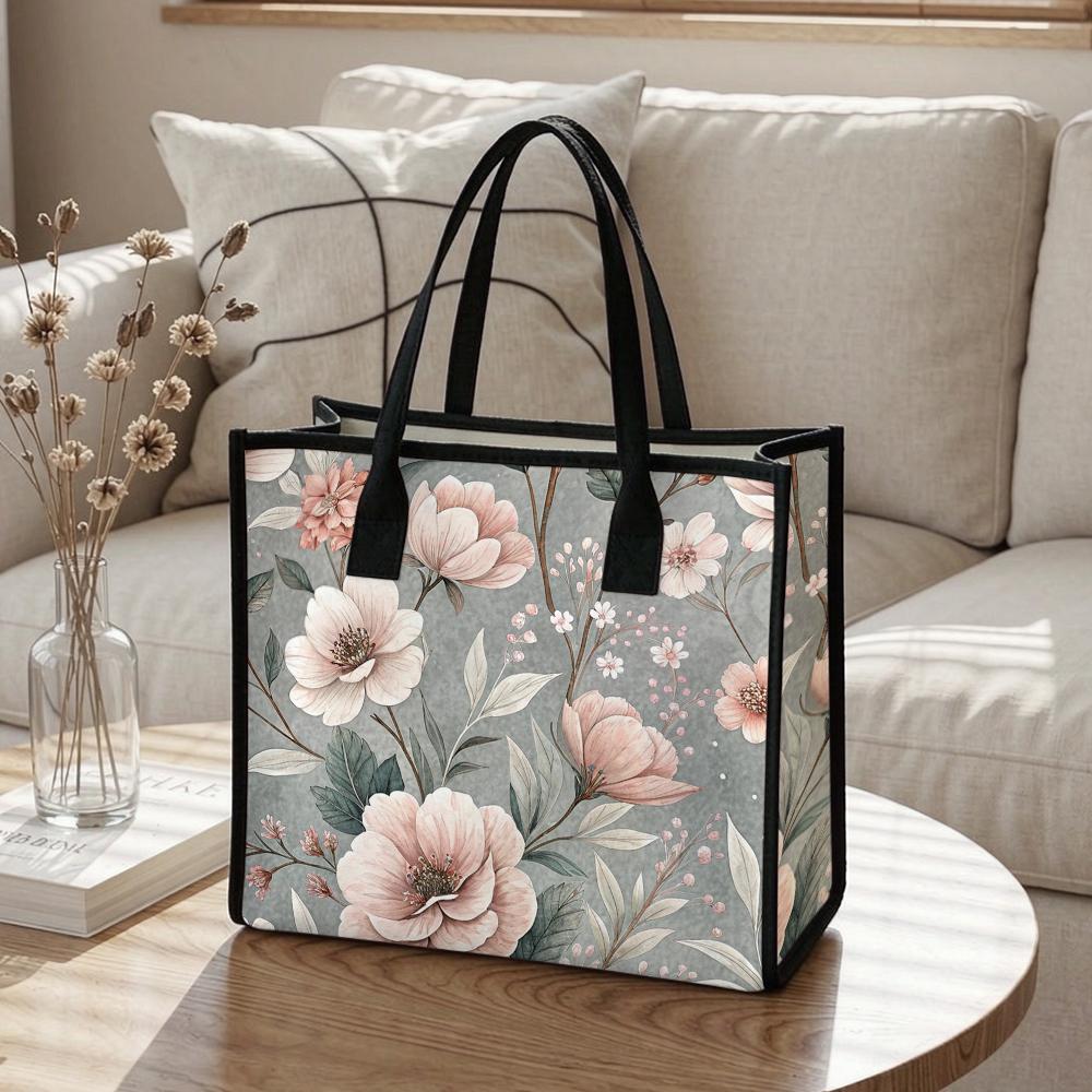 Elegant Floral Printed Tote Bag Casual Large Capacity Daily Use Handbag