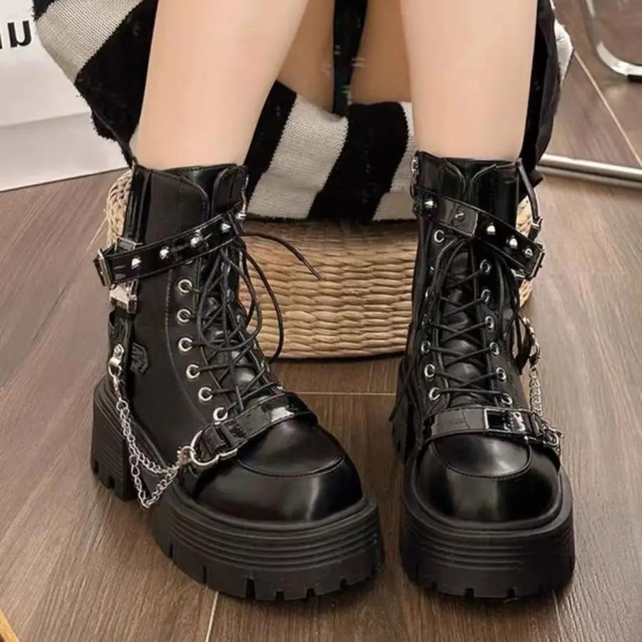 Fashion Studded Non Slip Booties Height Increasing Chunky Female Short Shoes High Quality Trend 2025 Large Size Warm Women's Ankle Boots