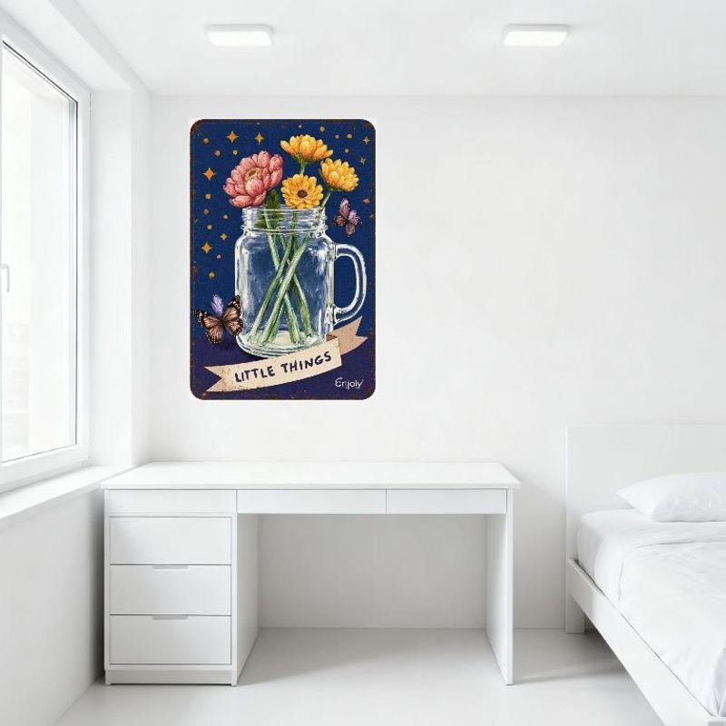 Whimsical Vintage Metal Tin Sign Sexy Little Things Enjoy Butterfly Flower Glass Jar Wall Decor for Home Bar Pub Bedroom Decorat