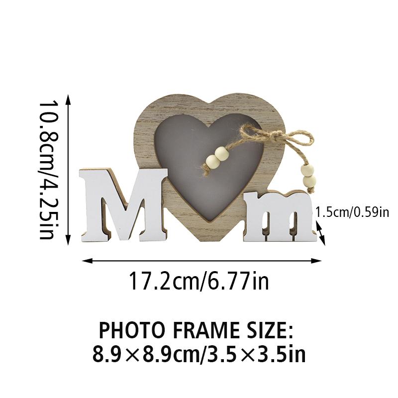 Letter Heart Photo Frame Wooden English Letter Photo Frame Dad Papa Mum Pattern Picture Frame