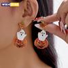 Cute Halloween Dangle Earrings for Women Cartoon Pumpkin Ghost Spider Drop Oil Earring Party Statement Jewelry Accessory