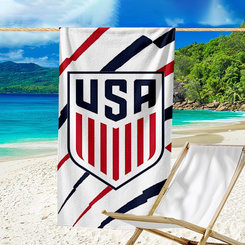 Usa Soccer Emblem Microfiber Beach Towel, Lightweight And Quick-Dry, for Summer Travel, Beach Essential, Swimming Pool Outdoor
