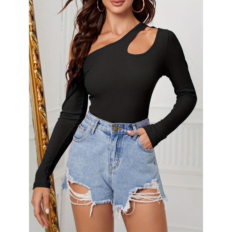 Женские пуловеры, тонкий, темпераментный, с наклоном, без бретелек, с длинными рукавами, нерегулярный вязаный топ