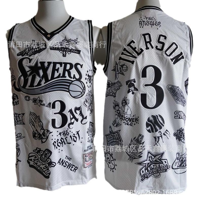 76Team 3No. 1 Allen Iverson Basketball Jersey Vintage Mesh Embroidered Jersey