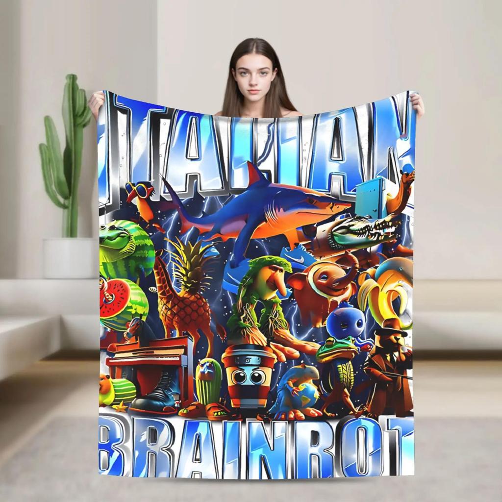 Halloween Italian Brainrot Meme Characters Design Blanket Soft Quality Bedding Throw for Winter Travel Home Decor Funny Bedsprea