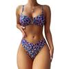Swimsuit Women's Split Two Piece Set High Waist Sleeveless Ins Overshirt Drawstring Printed Bikini Suits