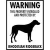 Warning This Property Patrolled And Protected By Rhodesian Ridgeback Animal 12 X 16 Inch Metal Tin Sign Caution Notice for Yard, Office, Outdoor &