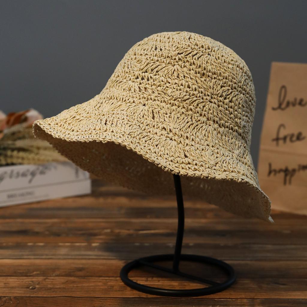 Simple and versatile straw woven bucket hat women's spring and summer crochet breathable shopping trend show face small bucket hat