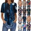 Short Sleeve Womens Tops Summer T-Shirts Floral Print V Neck Casual Basic Tee Button Shirts Tunic Tops