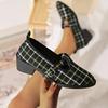 Fashion Women's Pumps 2024 British Style Retro Plaid Autumn Women's Shallow Mouth Shoes Comfortable Mid-heeled Pointed Toe Shoes Zapatos