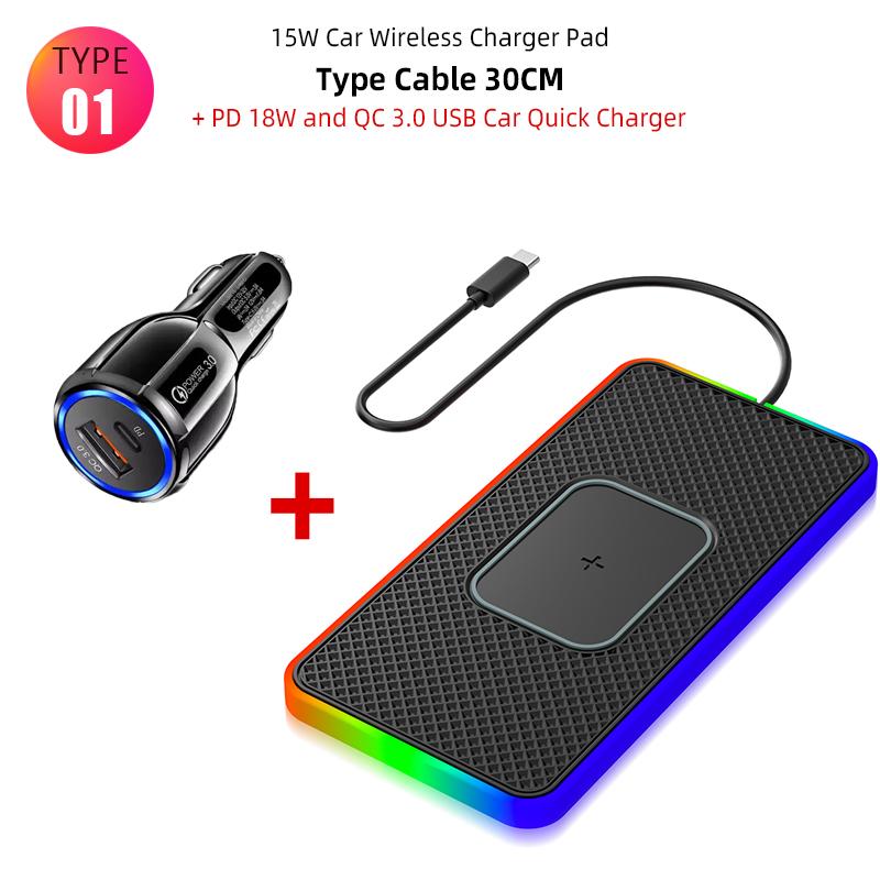 Новая атмосферная лампа, автомобильное ультратонкое беспроводное зарядное устройство, 15 Вт, автомобильная подставка для быстрой зарядки