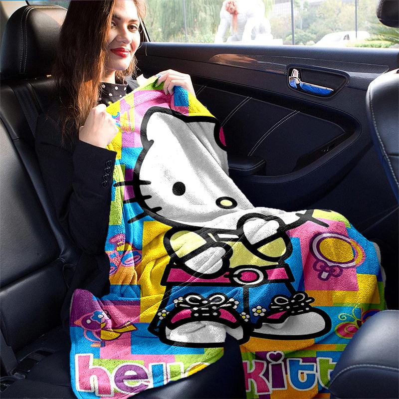1pc Energetic Hello Kitty Blanket, Cute Home Decor, Soft Throw Blanket, Perfect Gift for Birthday or Christmas, Living Room, Travel, Camping, Car Blan