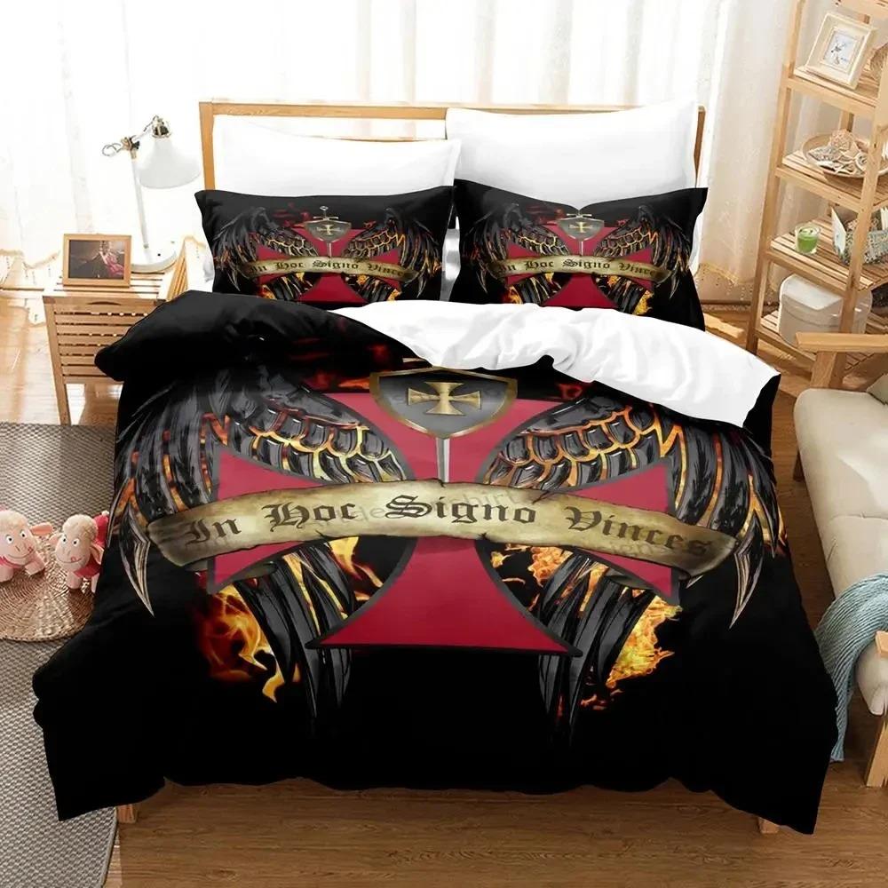 3D Print Christian Knights Templar Bedding Set Duvet Cover Bed Set Quilt Cover Pillowcase Comforter King Queen Size Boys Adult
