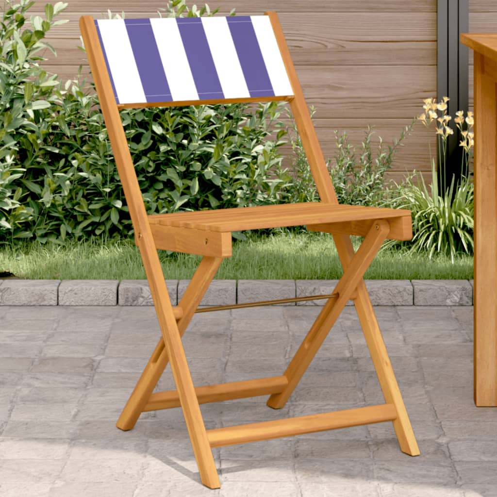 Bistro Chairs 2 pcs Blue and White Solid Acacia Wood & Fabric