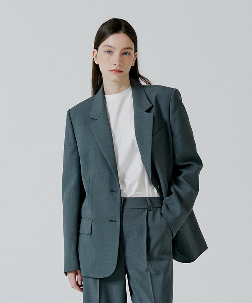 Pinblack Semi-Over Two-Button Blazer Grey