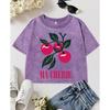 Ma Cherry Fruits Printed Women Washed Crop T-Shirt Cotton Casual Tee Top Street Streetwear Slim Crewneck T Shirts