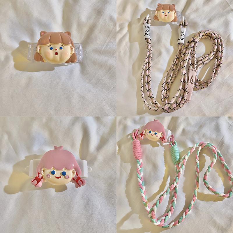 Kawaii Универсальный ремешок с зажимом для телефона, милый мультяшный длинный ремешок через плечо для женщин и девочек, нескользящий ремешок для телефона