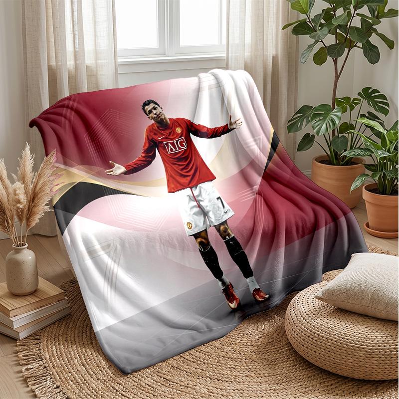 Cristiano Ronaldo Printed Flannel Blanket Skin Friendly Warm Decorative Throw for Indoor Couch Bed Daily Use