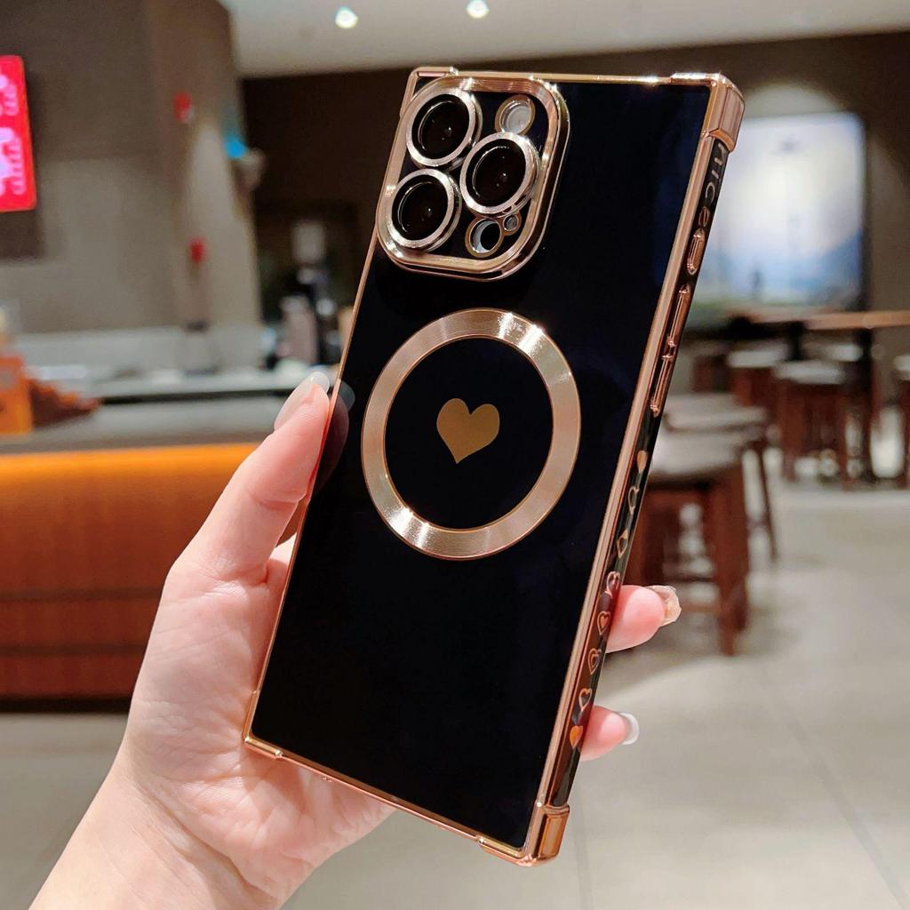 Электроplated Магнитный Чехол-Сердечко для iPhone 17 Pro Max - Защитный Чехол от Падений