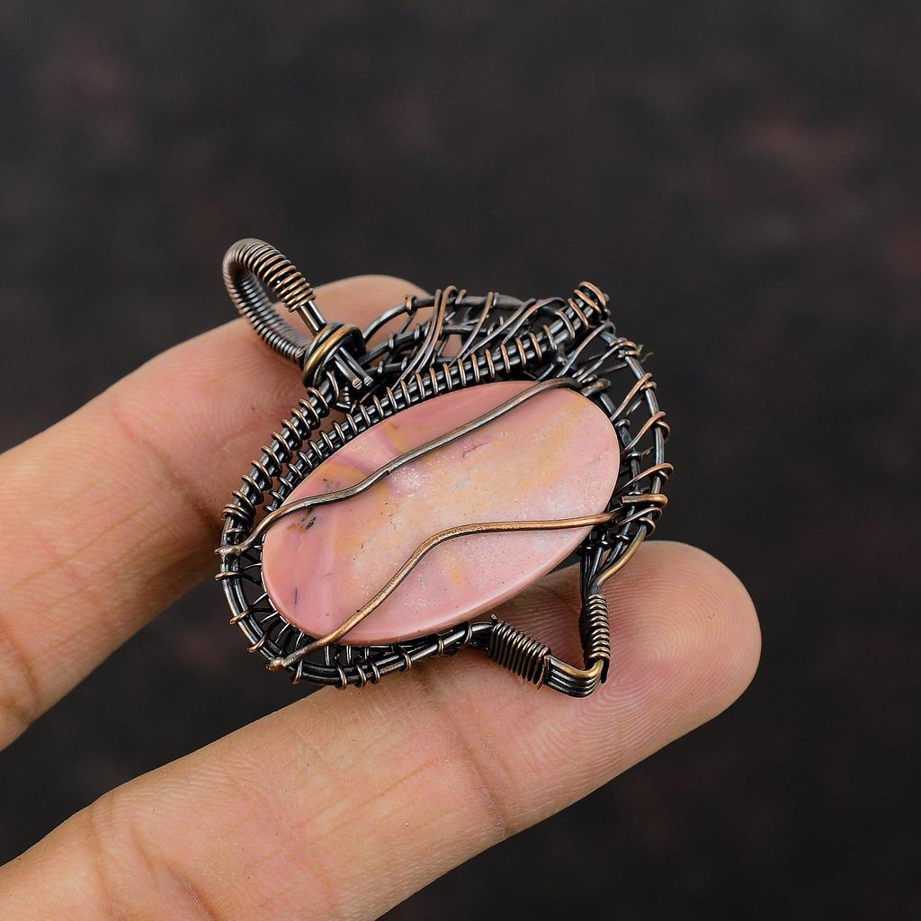 Pink Opal Pendant Copper Wire Wrapped Jewelry Handmade Boho Pendant Pink Opal Genuine Gemstone Jewelry Copper Wire Wrap Pendant Gift For Her