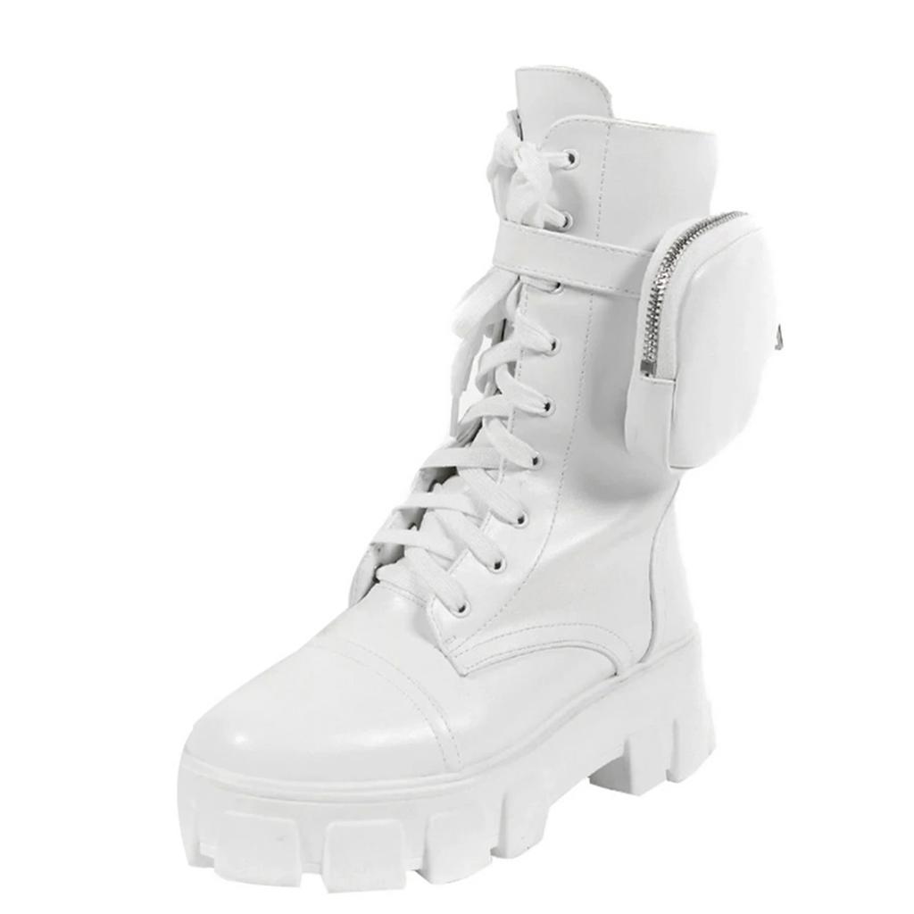 Стильные ботинки на платформе с маленьким карманом женские ботинки на шнуровке с круглым носком для осени