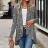 Lady Sequin Coat Open Stitch Cardigan Irregular Hem Long Sleeves Solid Color Formal Business Jacket Office Commuting Outerwear