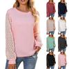 Women's Fashion T-shirt Solid Colour Round Neck Peplum Pullover Casual Knit Lace Top