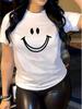 Мягкая и удобная женская футболка с радостным лицом, повседневная, с коротким рукавом и круглым вырезом, легкая и дышащая для ношения в любое время года