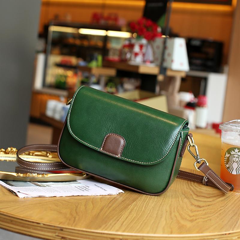 Vintage Leather Women's Bag Fashion Small Square Bag New Leisure Commuter Premium Sense Cowhide Single Shoulder Crossbody Bag