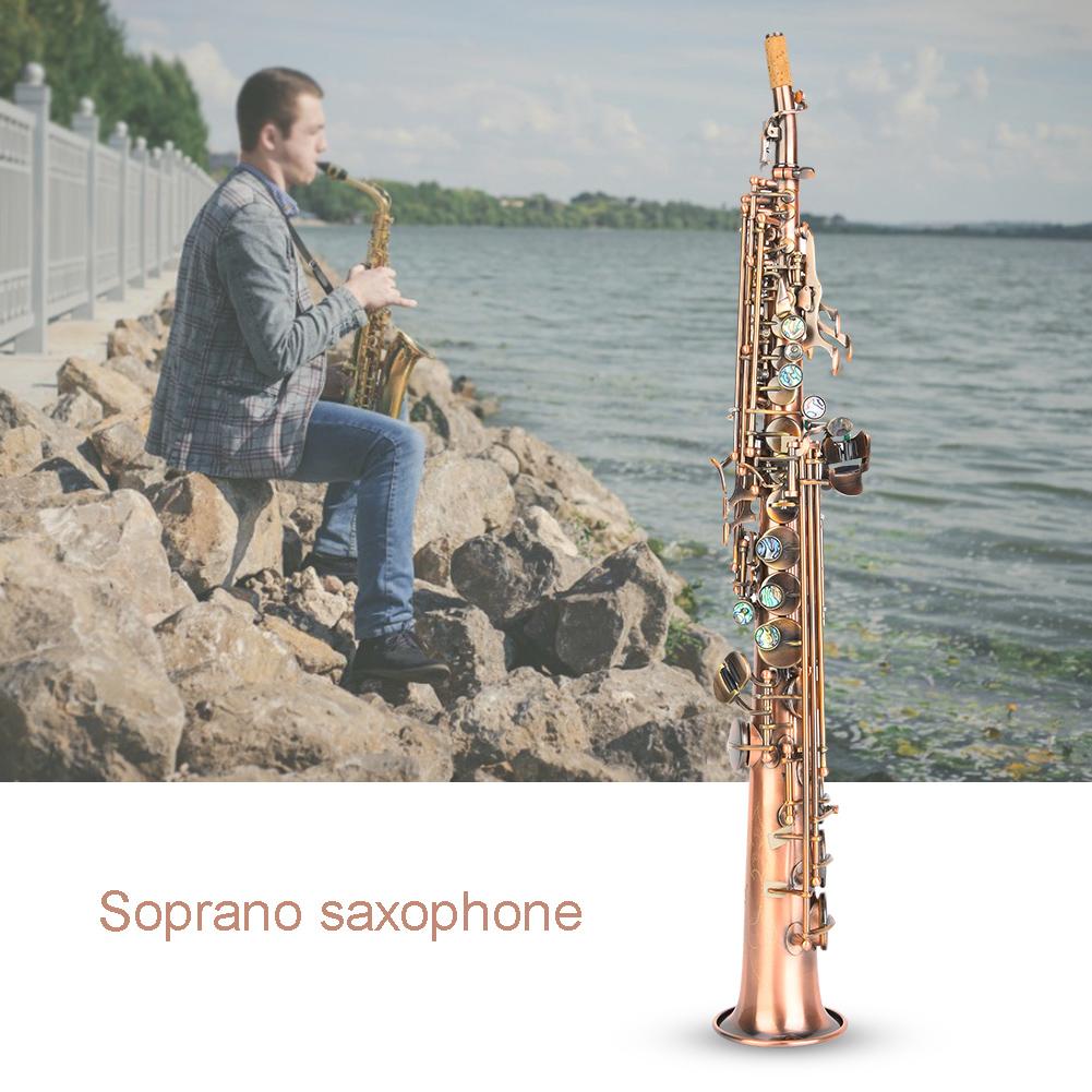 Профессиональный антикварный красный медный сопрано си бемоль прямой саксофон с сумкой для переноски