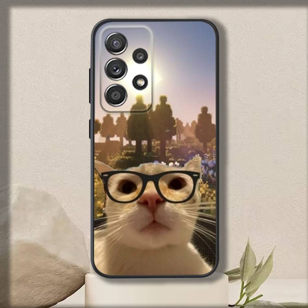 Милый Кот Мем Чехол для Телефона Для Samsung S 25,24,23,22,30,21,10,9,Ultra,Plus,Lite,FE,4,5 G Мягкий Черный Чехол