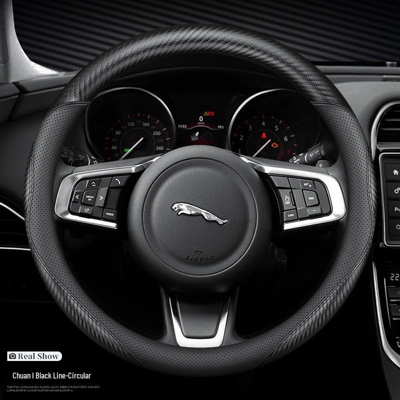 Genuine Leather Steering Wheel Cover for Jaguar XF, F-PACE, XEL, XFL, XJ, XE - All-Season, Non-Slip.