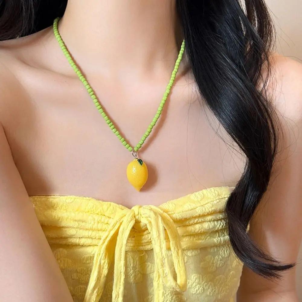 Apple Strawberry Lemon Bead Necklace Fresh Fruit Party Choker Fruits Pendant Necklace Women Girls