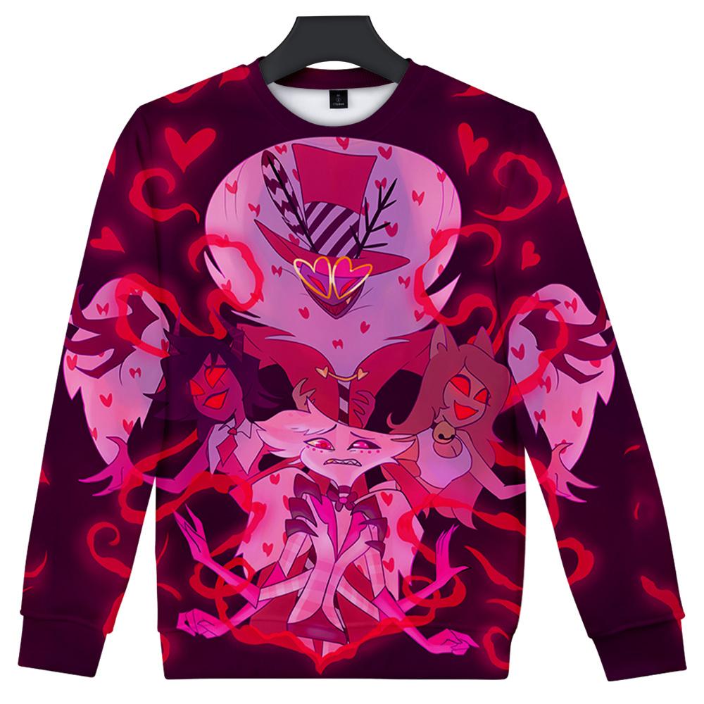 Women Men's Hazbin Hotel Anime Print Hoodies Round Neck Hooded Sweatshirts Man Travel Pullover Male Top Streetwear Outdoor Tracksuit