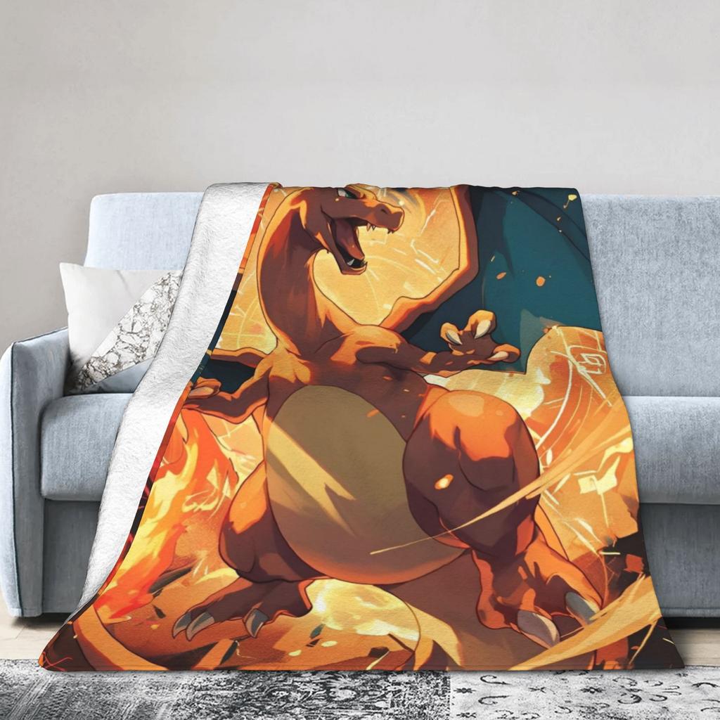 Cool Dragon Charizard Cartoon Blanket Velvet Air Conditioning Poke-Mon Portable Soft Throw Blanket for Bedding Couch Rug Piece