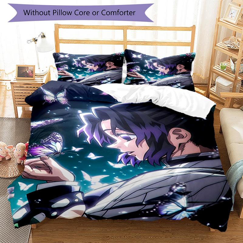 3pcs Demon Slayer2 Design Cover Set - HD Printed Bedding with 1 Cover and 2 Pillowcases - Perfect for Home and Dorm Decor