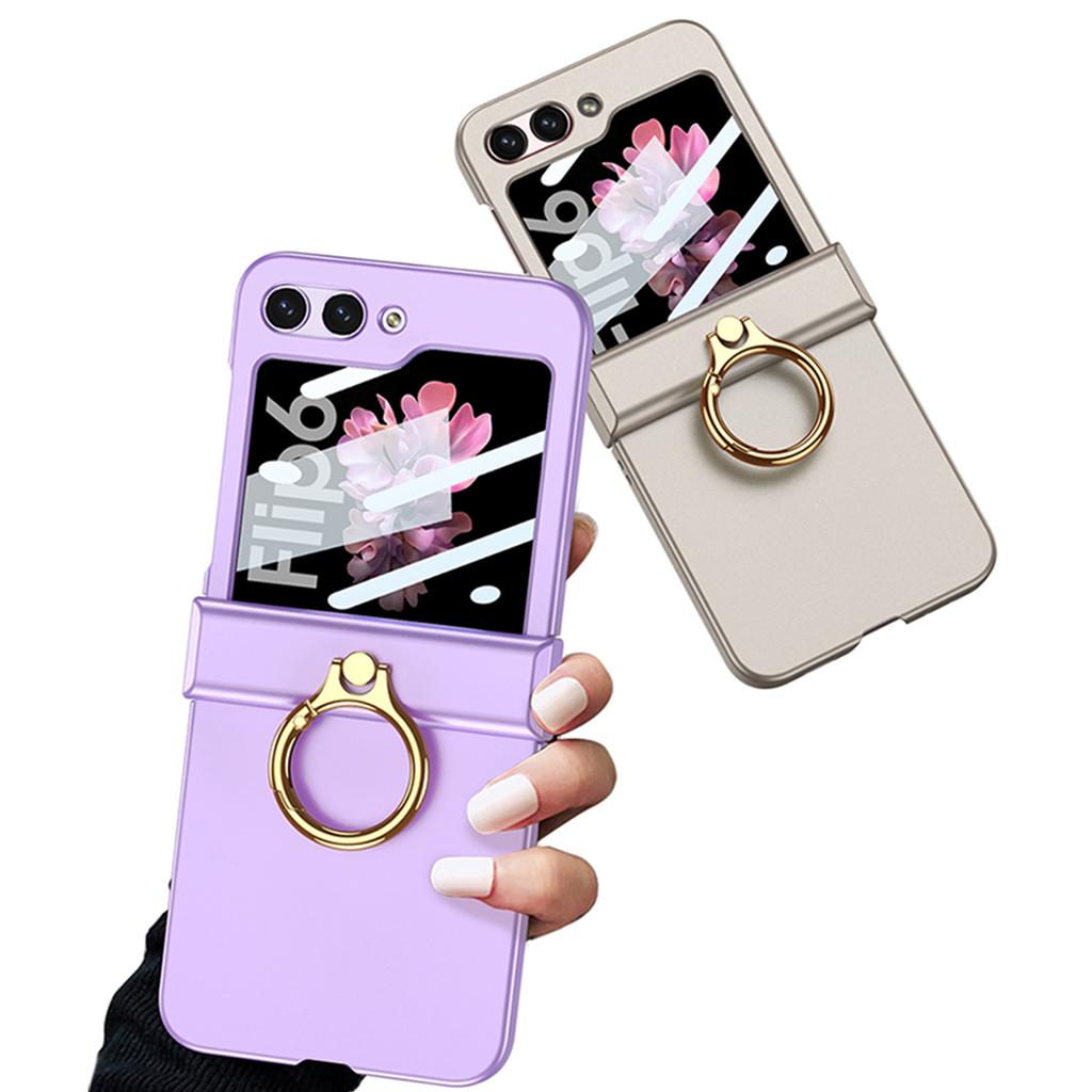 Ультратонкий жесткий защитный чехол для телефона на петлях из ПК для Samsung Galaxy Z Flip 6 5 4 3, чехол с кольцевым держателем, маленькая защитная пленка для экрана