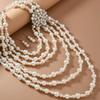 Exaggerated Multi-Layer Imitation Pearl Necklace Earrings Set With Diamonds And Flowers Gorgeous Sweater Chain For Women