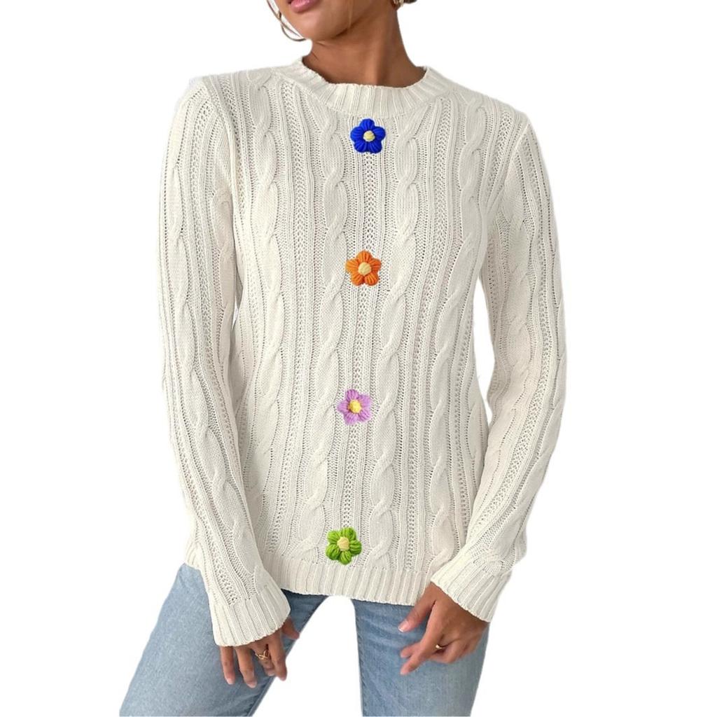 Women’s Top: New Autumn/Winter Round-Neck Pullover – Minimalist Base Layer with Patchwork Woven Knit