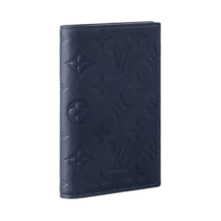 Louis Vuitton Passport Cover Navy Blue Monogram Shadow Embossed Calf Leather Men Wallets M14792