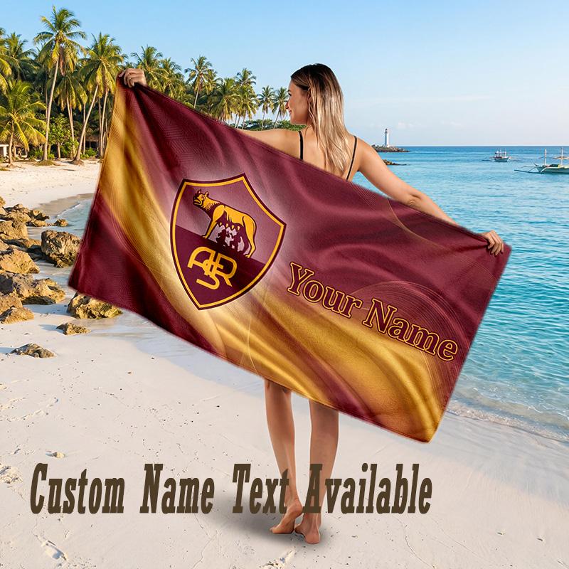 AS Roma FC Design Beach Towel Custom Text Large Towel for Beach Vacation