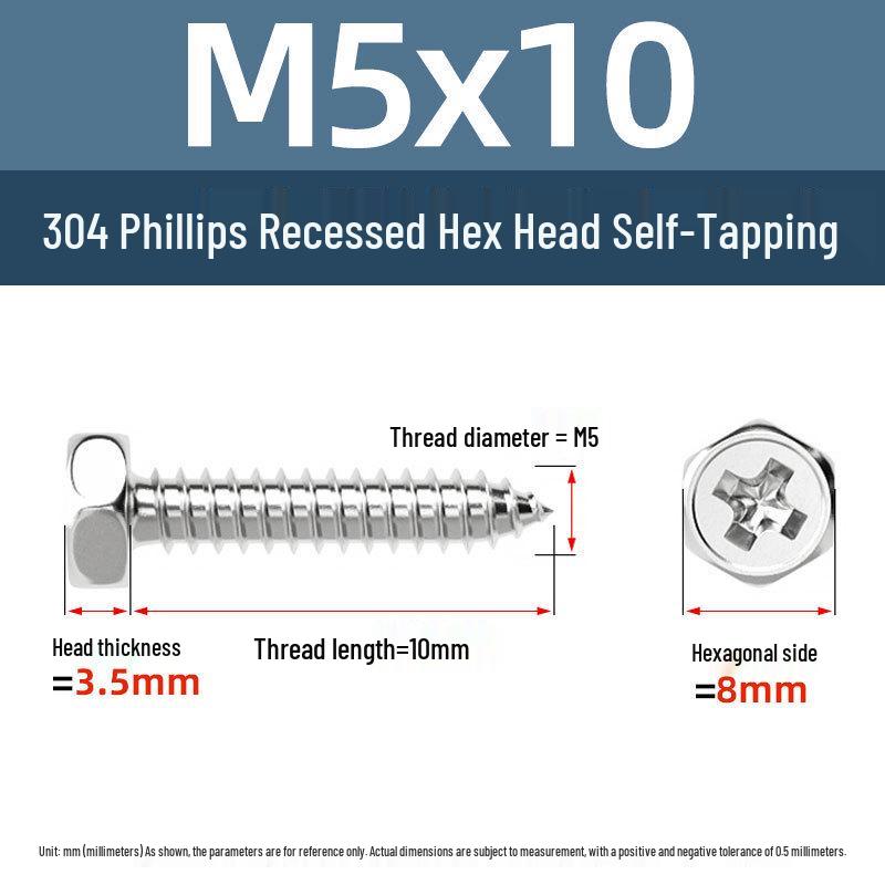 Yigu 304 Stainless Steel Phillips Recessed Hex and Slotted Self-Tapping Screws for Wood, M3-M8