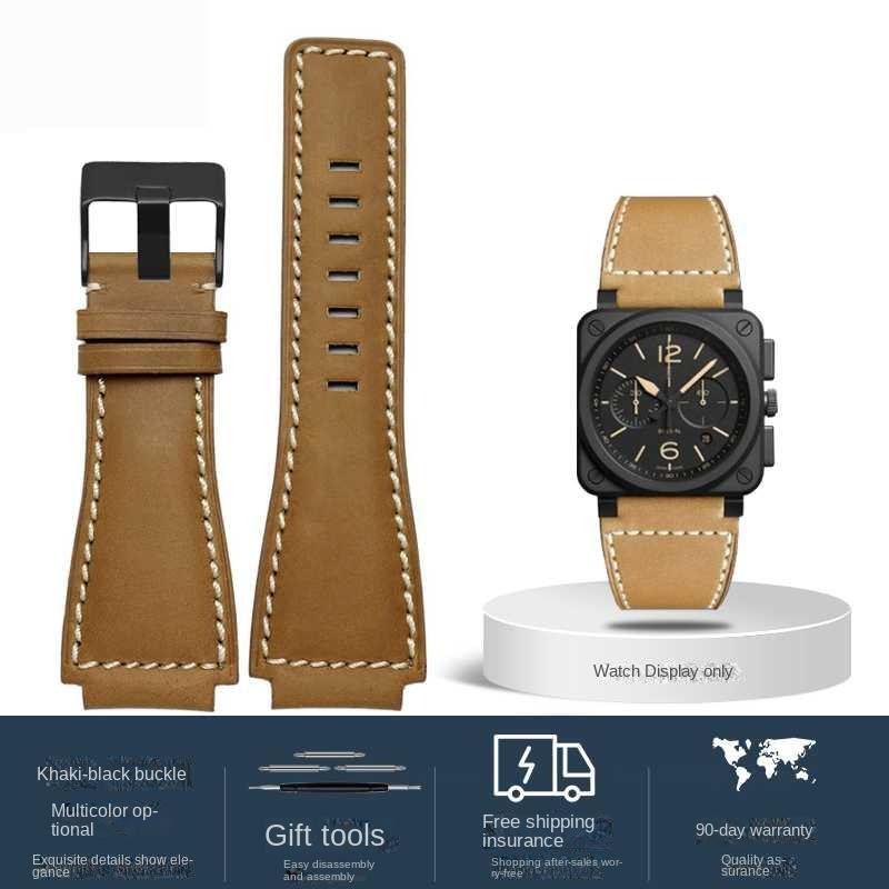Для Bell Ross B&R BR-01 BR-03 Мужской ремешок для часов из натуральной кожи коровья кожа 35-24 мм выпуклый водонепроницаемый ремешок из силиконовой резины Инструмент