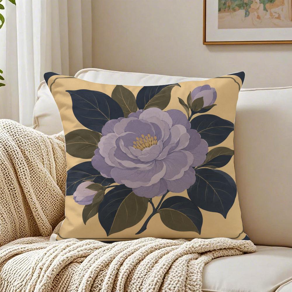 Vintage Oriental Botanical Floral Pillow Case Organic Short Plush Cushion Covers Breathable Washable WrinkleResistant