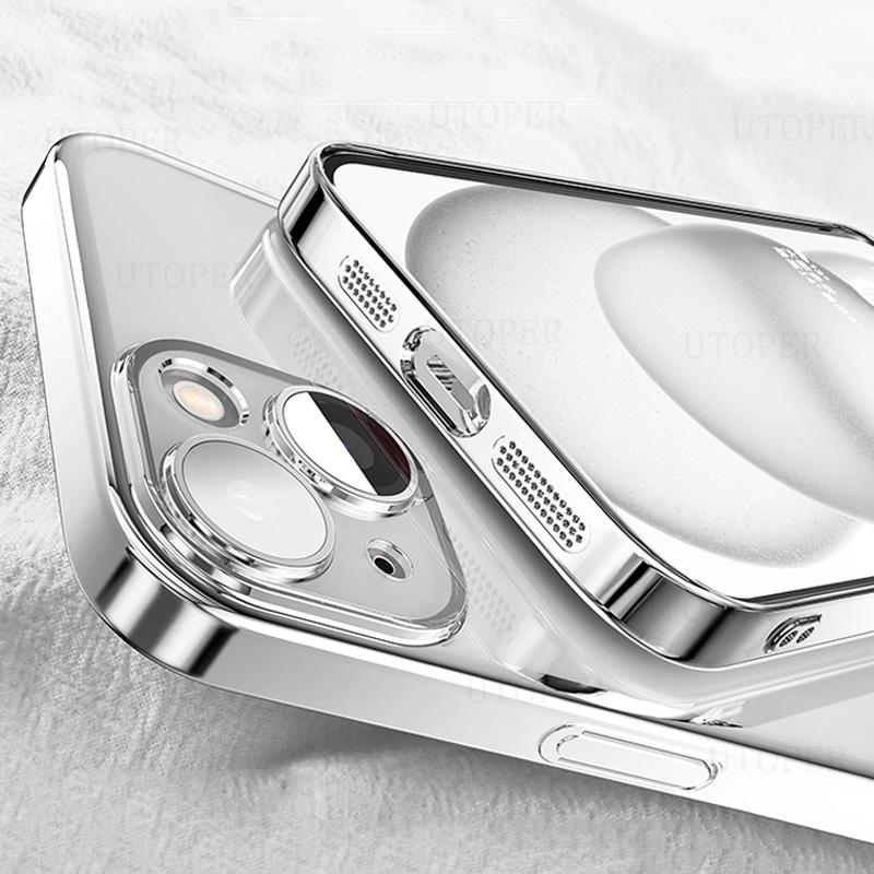 Роскошный прозрачный мягкий ТПУ чехол с покрытием для IPhone 16 15 14 13 12 11 Pro Max Plus, ультратонкий, с защитой HD-камеры