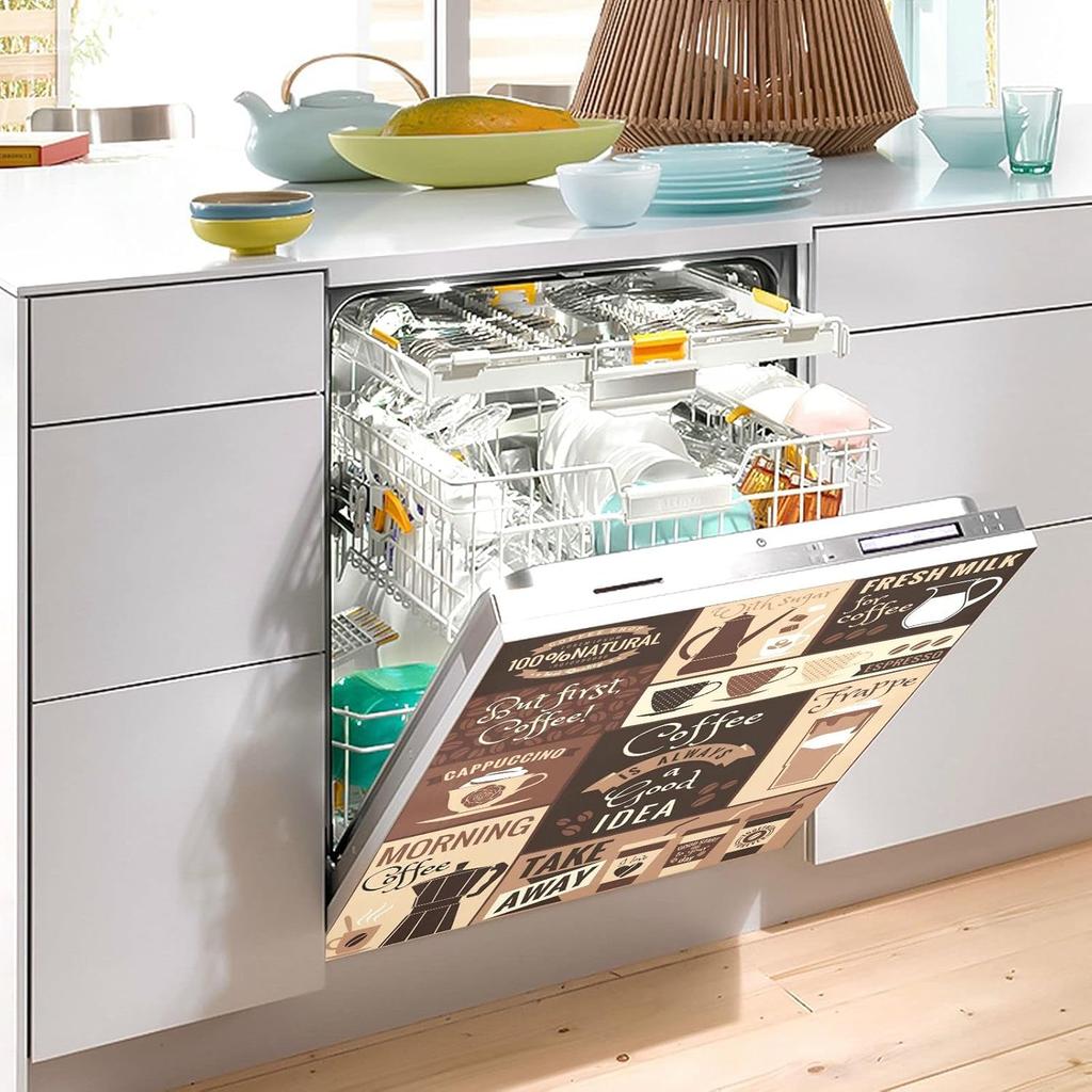 Кофейные темы Дизайн кафе Посудомоечная машина Магнит Чехол Магнитная наклейка Крышка дверной панели посудомоечной машины Магнит для холодильника Лист с наклейками Декор для кухни